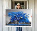 Vibrant Blue Tree Canvas Art – Triptych Nature Print – Color