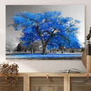 Vibrant Blue Tree Canvas Art – Triptych Nature Print – Color