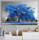 Vibrant Blue Tree Canvas Art – Triptych Nature Print – Color