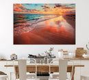 Vibrant Sunset Beach Canvas Print, Ocean Waves and Sandy