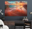 Vibrant Sunset Beach Canvas Print, Ocean Waves and Sandy