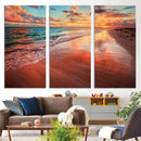 Vibrant Sunset Beach Canvas Print, Ocean Waves and Sandy