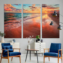 Vibrant Sunset Beach Canvas Print, Ocean Waves and Sandy