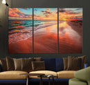 Vibrant Sunset Beach Canvas Print, Ocean Waves and Sandy