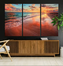 Vibrant Sunset Beach Canvas Print, Ocean Waves and Sandy