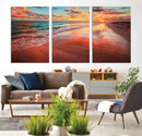 Vibrant Sunset Beach Canvas Print, Ocean Waves and Sandy
