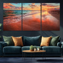 Vibrant Sunset Beach Canvas Print, Ocean Waves and Sandy