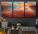 Vibrant Sunset Beach Canvas Print, Ocean Waves and Sandy