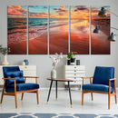 Vibrant Sunset Beach Canvas Print, Ocean Waves and Sandy