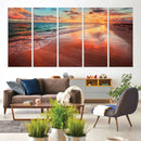 Vibrant Sunset Beach Canvas Print, Ocean Waves and Sandy