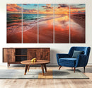 Vibrant Sunset Beach Canvas Print, Ocean Waves and Sandy