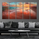 Vibrant Sunset Beach Canvas Print, Ocean Waves and Sandy