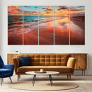 Vibrant Sunset Beach Canvas Print, Ocean Waves and Sandy