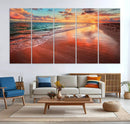 Vibrant Sunset Beach Canvas Print, Ocean Waves and Sandy