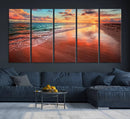 Vibrant Sunset Beach Canvas Print, Ocean Waves and Sandy