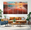 Vibrant Sunset Beach Canvas Print, Ocean Waves and Sandy