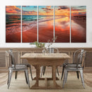 Vibrant Sunset Beach Canvas Print, Ocean Waves and Sandy
