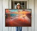 Vibrant Sunset Beach Canvas Print, Ocean Waves and Sandy