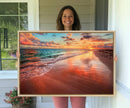 Vibrant Sunset Beach Canvas Print, Ocean Waves and Sandy