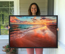 Vibrant Sunset Beach Canvas Print, Ocean Waves and Sandy