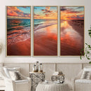 Vibrant Sunset Beach Canvas Print, Ocean Waves and Sandy