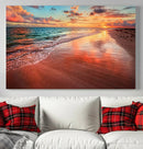 Vibrant Sunset Beach Canvas Print, Ocean Waves and Sandy