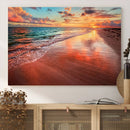 Vibrant Sunset Beach Canvas Print, Ocean Waves and Sandy