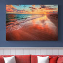 Vibrant Sunset Beach Canvas Print, Ocean Waves and Sandy