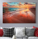 Vibrant Sunset Beach Canvas Print, Ocean Waves and Sandy