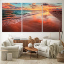 Vibrant Sunset Beach Canvas Print, Ocean Waves and Sandy