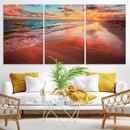 Vibrant Sunset Beach Canvas Print, Ocean Waves and Sandy