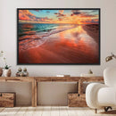 Vibrant Sunset Beach Canvas Print, Ocean Waves and Sandy