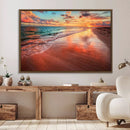 Vibrant Sunset Beach Canvas Print, Ocean Waves and Sandy