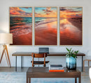 Vibrant Sunset Beach Canvas Print, Ocean Waves and Sandy