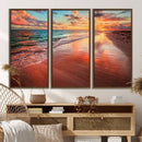 Vibrant Sunset Beach Canvas Print, Ocean Waves and Sandy