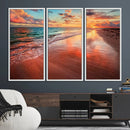 Vibrant Sunset Beach Canvas Print, Ocean Waves and Sandy