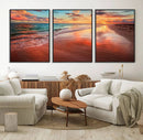 Vibrant Sunset Beach Canvas Print, Ocean Waves and Sandy