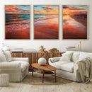 Vibrant Sunset Beach Canvas Print, Ocean Waves and Sandy
