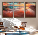 Vibrant Sunset Beach Canvas Print, Ocean Waves and Sandy