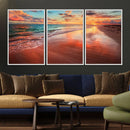 Vibrant Sunset Beach Canvas Print, Ocean Waves and Sandy