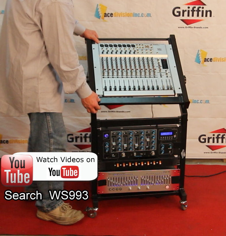 Rack Mount Rolling Stand & Adjustable Mixer Platform Rails by GRIFFIN - 19U Cart Holder for Music Studio Booth Pro Audio Recording Cabinet Equipment
