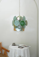 Vintage Murano Green Glass Disks Chandelier