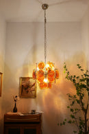 Vintage Murano Orange Transparent Disc Chandelier