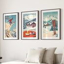 Ski Lodge Set of 3 Prints: Retro Snowboard, Après Ski Art by Wall Art Set