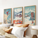 Ski Lodge Set of 3 Prints: Retro Snowboard, Après Ski Art by Wall Art Set