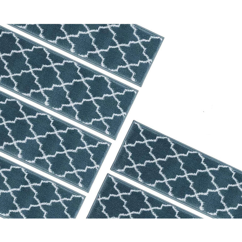 Stair Treads Rug 9"x28" Trellisville Collection | Teal & White