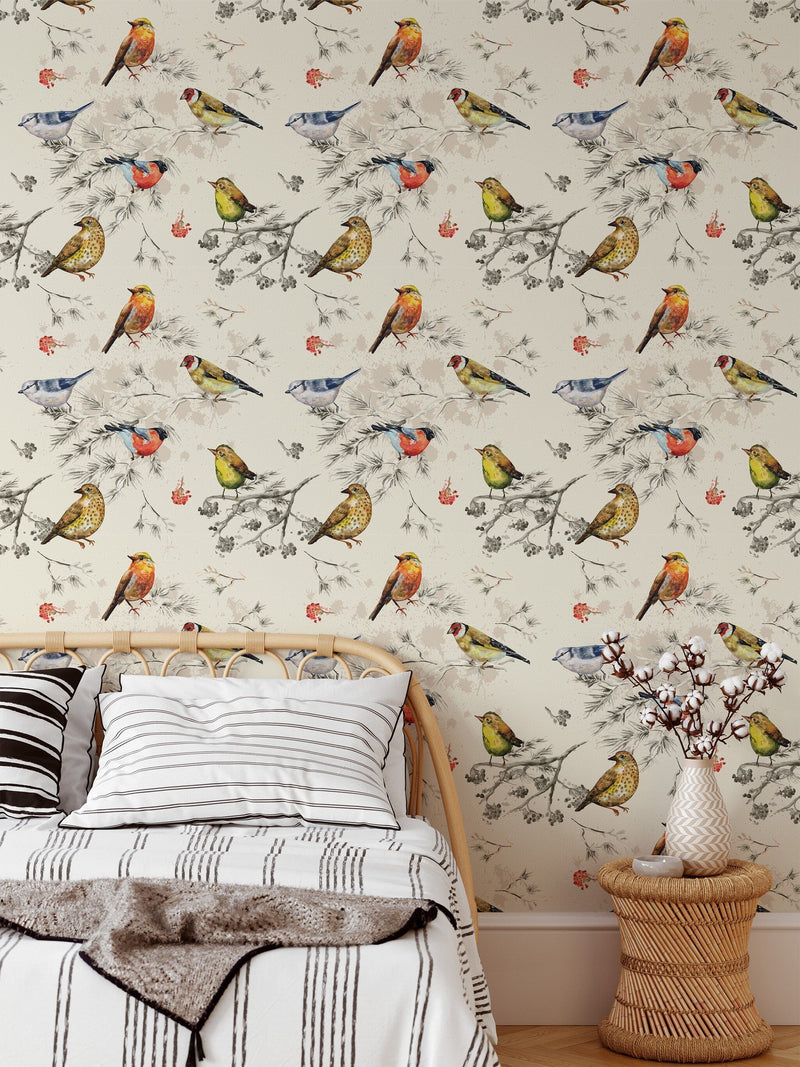 Wall hanging birds wallpaper