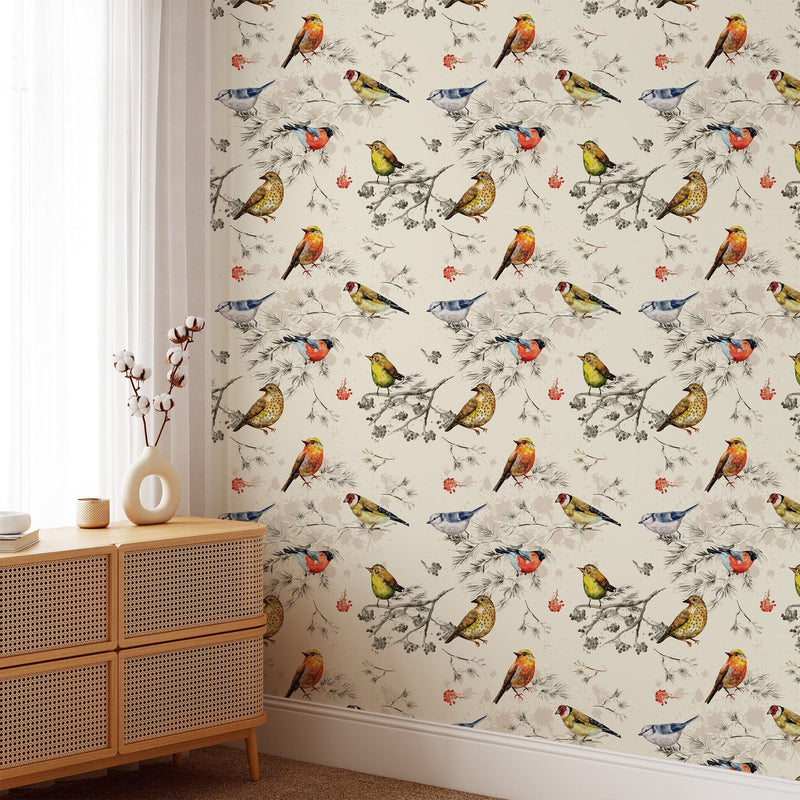 Wall hanging birds wallpaper