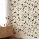 Vintage Birds Pattern Wallpaper - Peel and Stick Nature Inspired Wallpaper