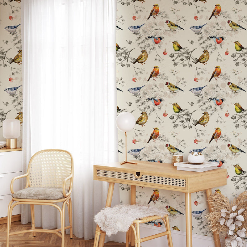 Wall hanging birds wallpaper